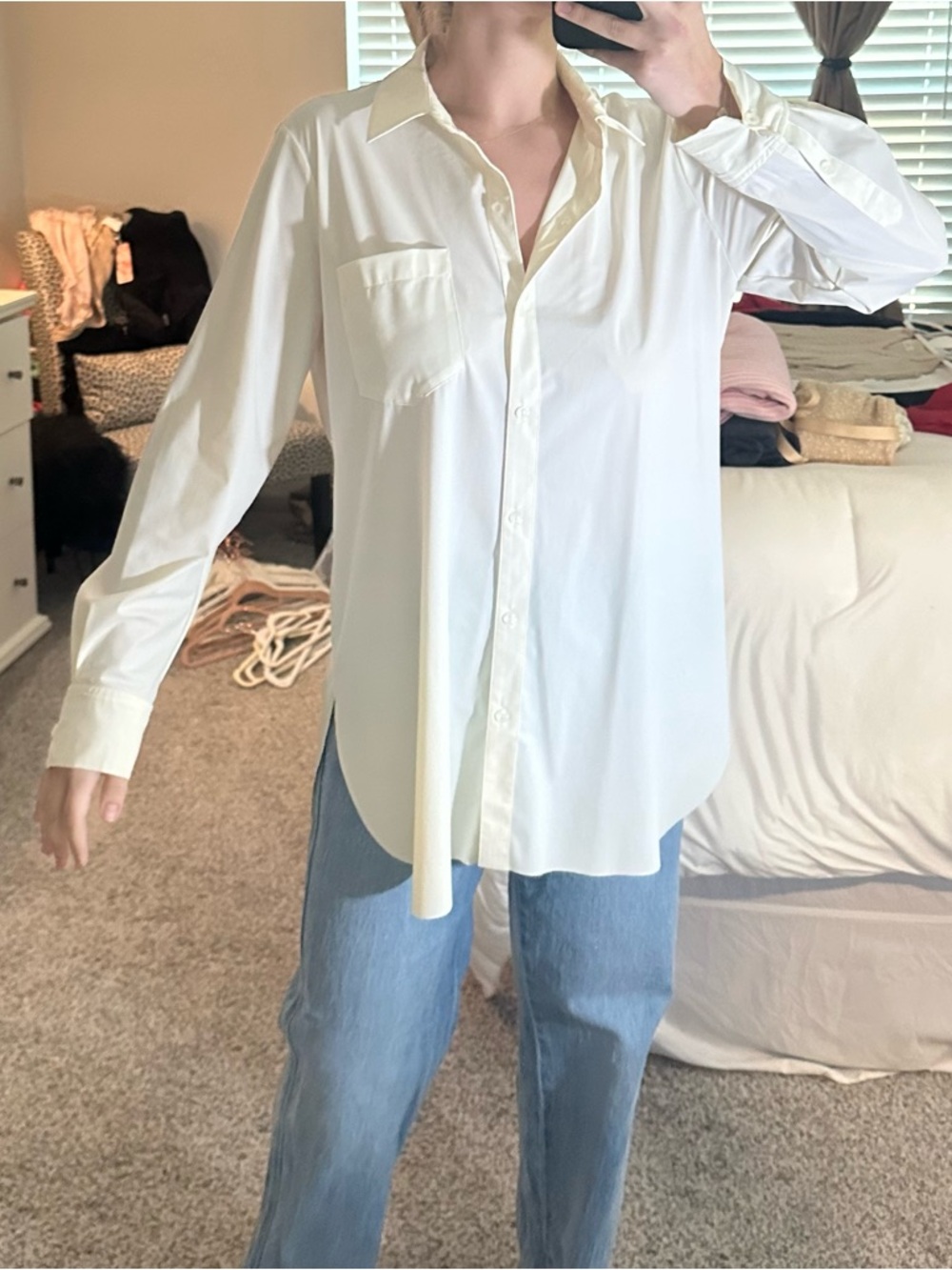 Lysse Cream Button-Up Long Sleeve Blouse